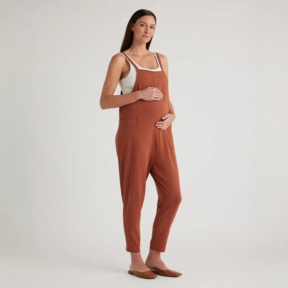 Quince Pants - Quince Maternity Jumpsuit Medium Rust Brown Organic Cotton Stretch Overalls